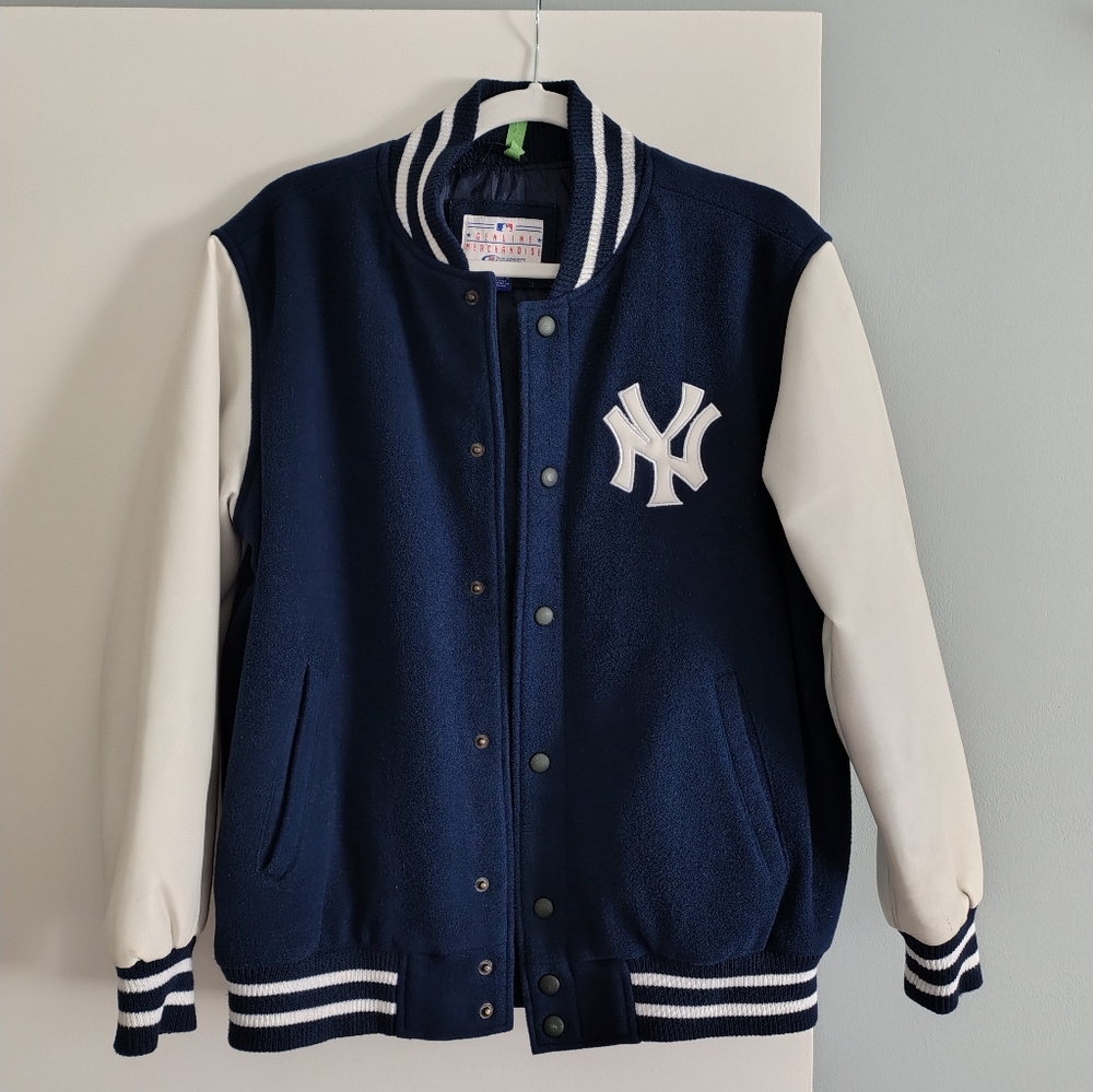 Official New York Yankees Genuine Apparel Navy and White Varsity Bomber Jacket
